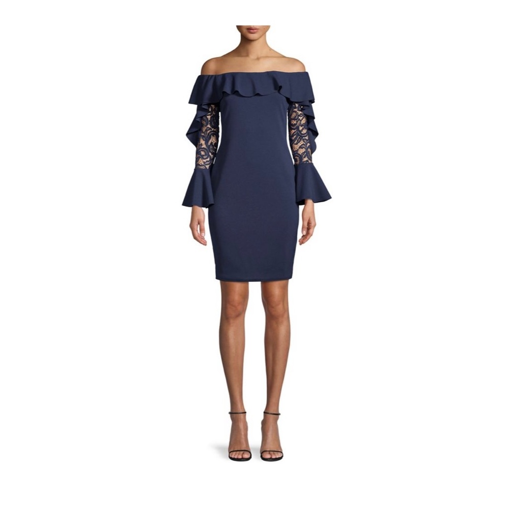 Off-the-shoulder ruffle lace dress